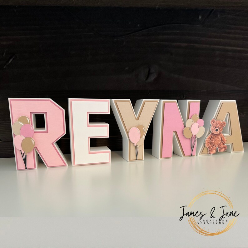 Reyna Name Letters Custom 3D Letters | Teddy Bear Baby Shower Personalized 3D Letters ...