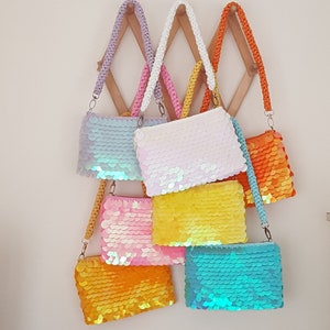 NOVA BAG - Fashion Crochet Bag w/ IRIDESCENT Sequins, Elegant Paillette Sequin Purse, 3 Detachable Handles (Shoulder-Crossbody-Wrist), (2)