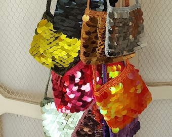 Mini  Sequin Crossbody Bag, Elegant Phone Bag, 10 Different Colors, Macramé Cord