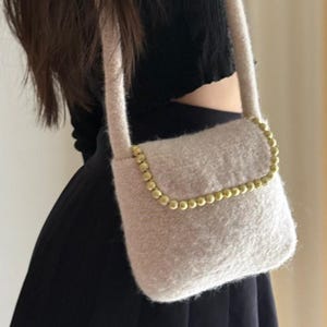 Felted Mini Crochet Bag with Beads, Mini Crossbody Bag, 100% Wool, Fulled Shoulder Bag, Sporty Chic Winter Bag, Different Colors, Handmade
