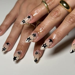 Y2K silver star Nails /Japanese nails /custom press on nails/ hand made Press on Nails/Faux Acrylic Nails/ Gel Nails/Press on Nails
