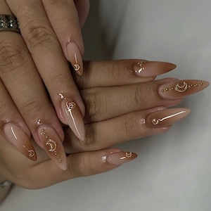 ombre brown almond nails /Japanese nails /custom press on nails/ hand made Press on Nails/Faux Acrylic Nails/ y2k Nails
