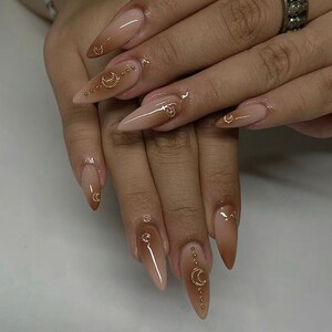 ombre brown almond nails /Japanese nails /custom press on nails/ hand made Press on Nails/Faux Acrylic Nails/ y2k Nails image 2