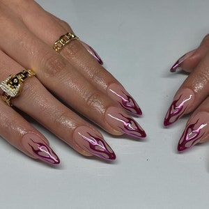 pink chrome flame nail /Japanese nails /custom press on nails/ hand made Press on Nails/Faux Acrylic Nails/ y2k Nails