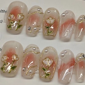 TULIP PEARL BLOOMING Press Ons Japanese Nails Kawaii Hand - Etsy