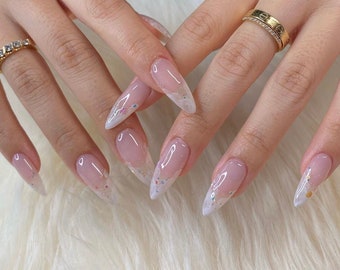 ombre white hand painted Nails /Japanese nails /custom press on nails/ hand made Press on Nails/Faux Acrylic Nails/ y2k Nails/ pink  nails