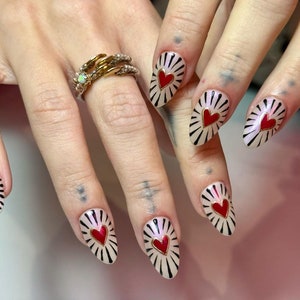 red heart graffiti hand painted nail /Japanese nails /custom press on nails/ hand made Press on Nails/Faux Acrylic Nails/ y2k Nails