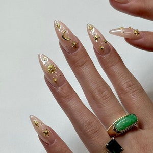 golden chrome star nail /Japanese nails /custom press on nails/ hand made Press on Nails/Faux Acrylic Nails/ y2k Nails