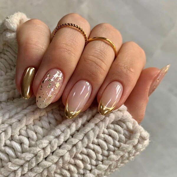 gold french glitter nails/ hand made press on Nails/ ArgyleFake Nails/ Hand painted press on Nails/Faux Acrylic Nails/