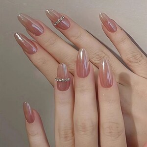 ombre pink crystal chrome nails /Japanese nails /custom press on nails/ hand made Press on Nails/Faux Acrylic Nails/ pink y2k Nails