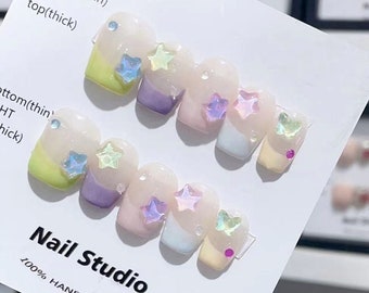 colorful candy crystal press on nail, cute short Nails, hand made Press on Nails/Faux Acrylic Nails/press ons /Gel Nails