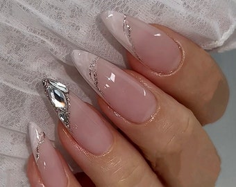 ombre white crystal nails /custom press on nails/ hand made Press on Nails/Faux Acrylic Nails/ Gel Nails/Press on Nails