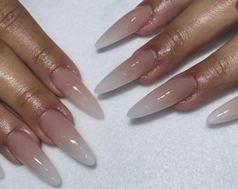 milky white ombre nails/ hand made press on Nails/ ArgyleFake Nails/ Hand painted press on Nails/Faux Acrylic Nails/