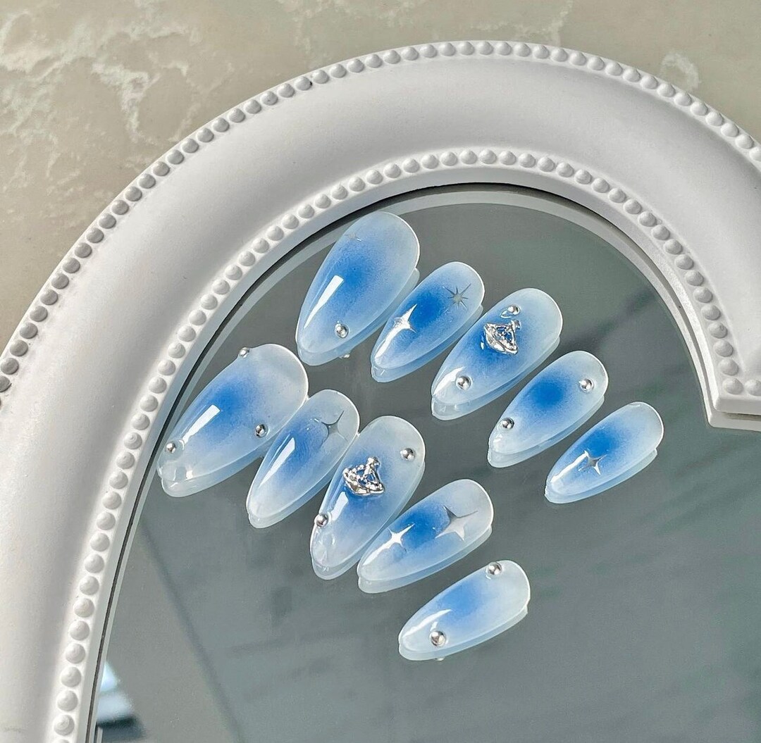 Y2k Ombre Blue Almond Nails /westwood Nails /custom Press on Nails