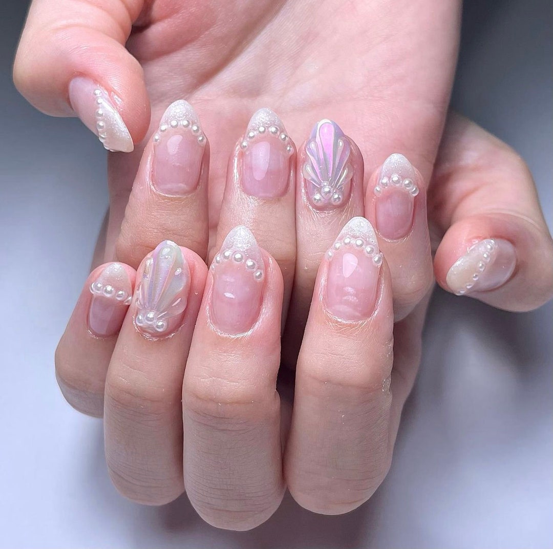 Mermaid Vibe Hand Painted Nails /japanese Nails /custom Press on Nails