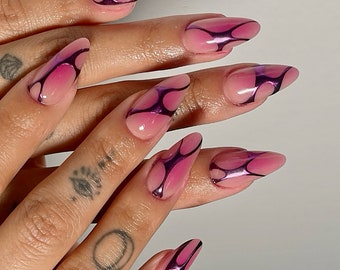 chrome pink y2k nails/ hand made press on Nails/ ArgyleFake Nails/ Hand painted press on Nails/Faux Acrylic Nails/