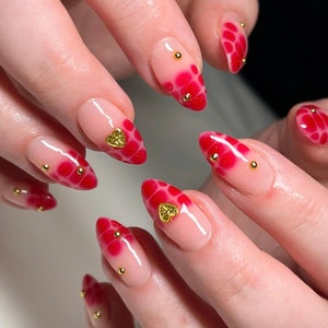 red crocodile pattern french hand painted nails /custom press on nails/ hand made Press on Nails/Faux Acrylic Nails/ Gel Nails