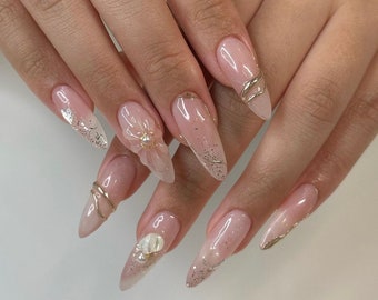 3d flower hand painted Nails /Japanese nails /custom press on nails/ hand made Press on Nails/Faux Acrylic Nails/ y2k Nails/ pink  nails