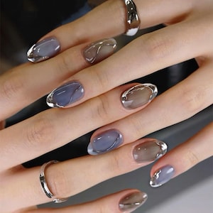 glitter blue star nails /Japanese nails /custom press on nails/ hand made Press on Nails/Faux Acrylic Nails/ Gel Nails/Press on Nails