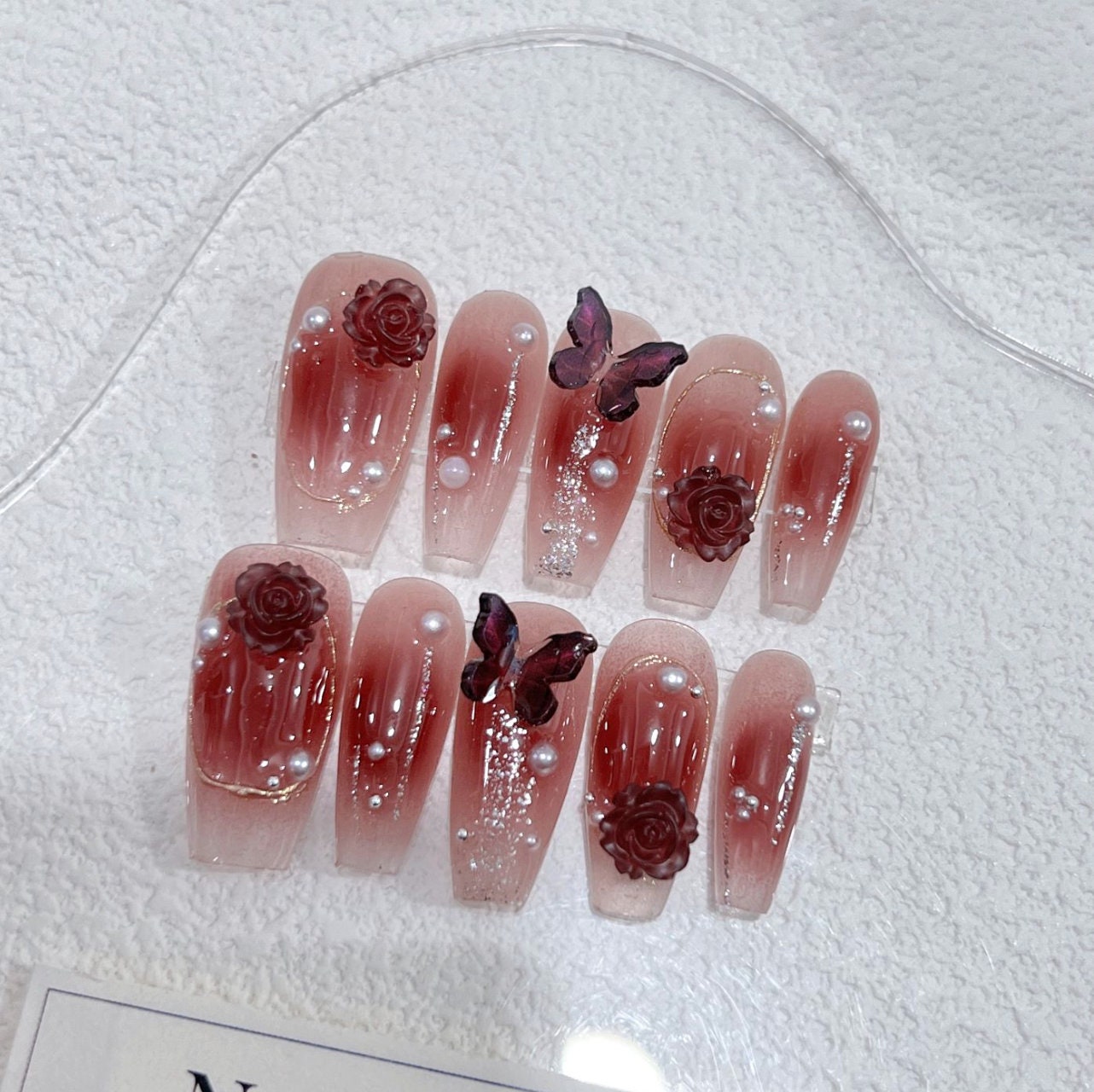 Claret Butterfly Crystal Coffin Nails Punk Y2k Style Nails - Etsy