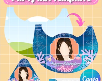 Party Hat Editable Canva Template, Ocean, Mermaid Themed-Party Hat, Canva Template, Party Needs