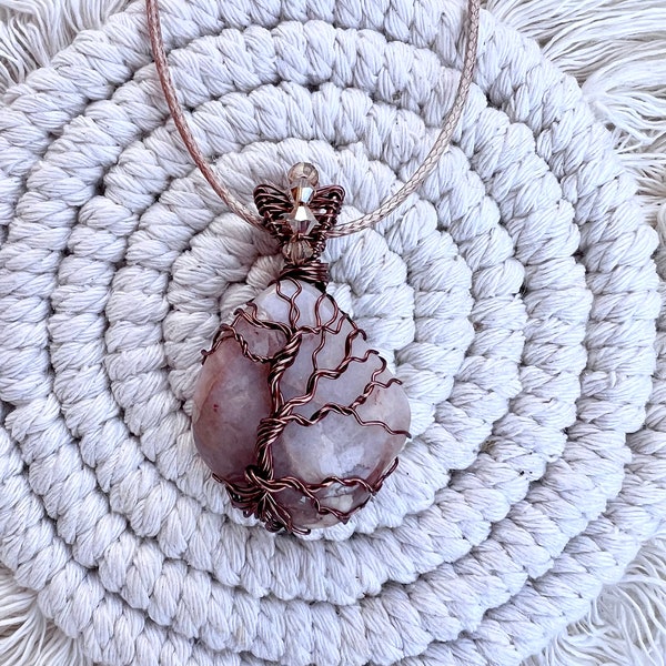 Rose Quartz Wire Wrapped Tree of Life Pendant