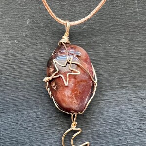 Red Jasper Wire Wrapped Star & Moon Pendant