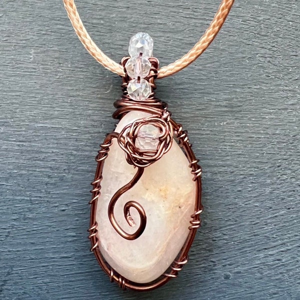 Rose Quartz Wire Wrapped Rose Pendant