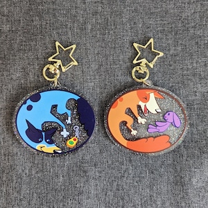 Bluey and Bingo Keychains - 2.5 in. Clear Glitter Acrylic Charms / Keychains