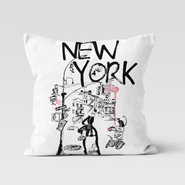 NYC Street in Manhattan Pillow Cover • 18 X 18 • NYC Avant-Garde Happenings Pillow Case