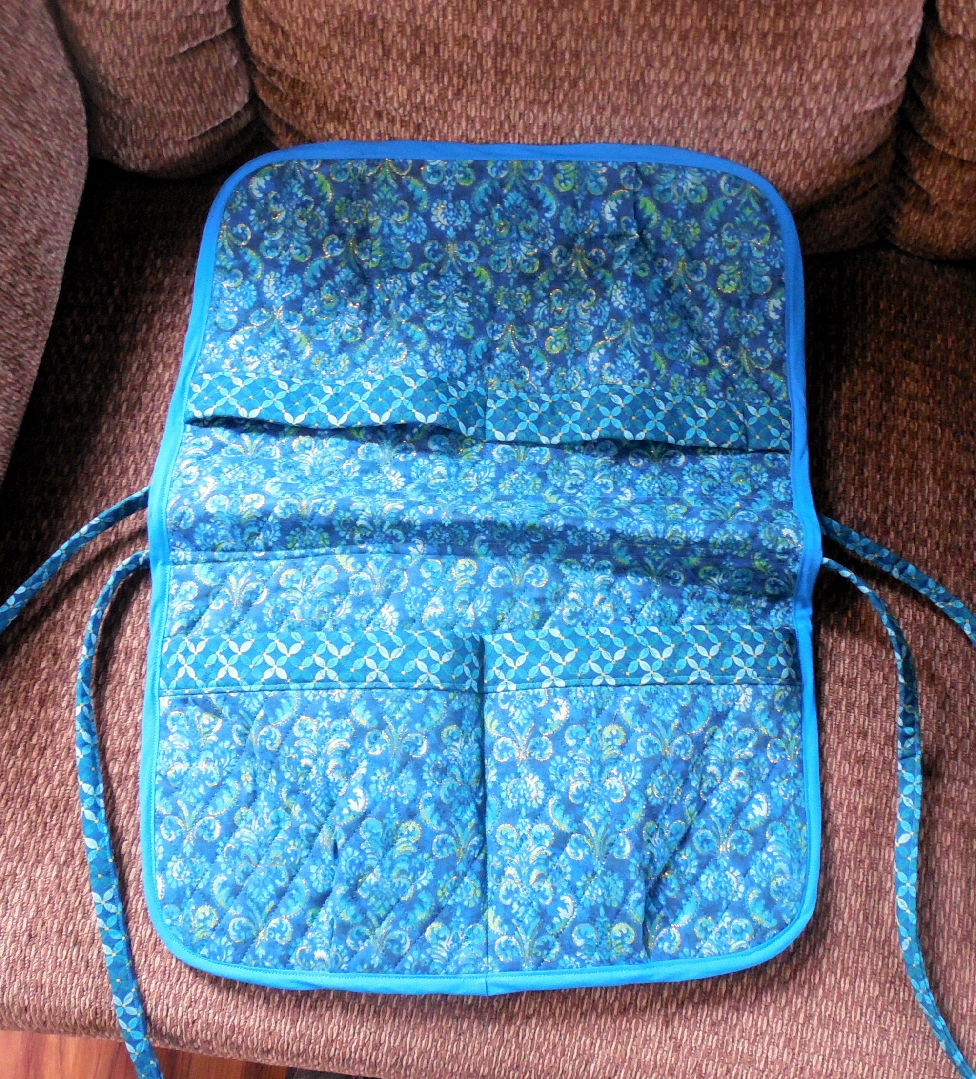 Blue - Handmade 4 Pockets Quilted Jewellery Bag 02