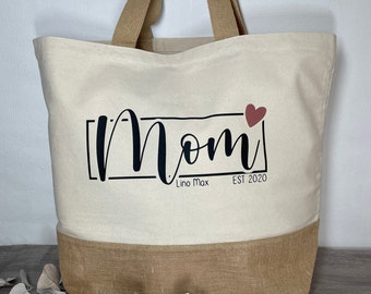 Jute Tasche XL MOM / personalisiert / Geschenk Muttertag / Shopper / Name Kind / Kinder / EST Geburtsjahr