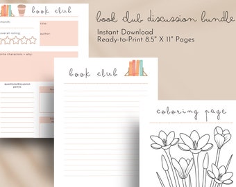 Book Club Printables, Book Club Discussion Bundle, Book Club Journal, Book Club Instant Download