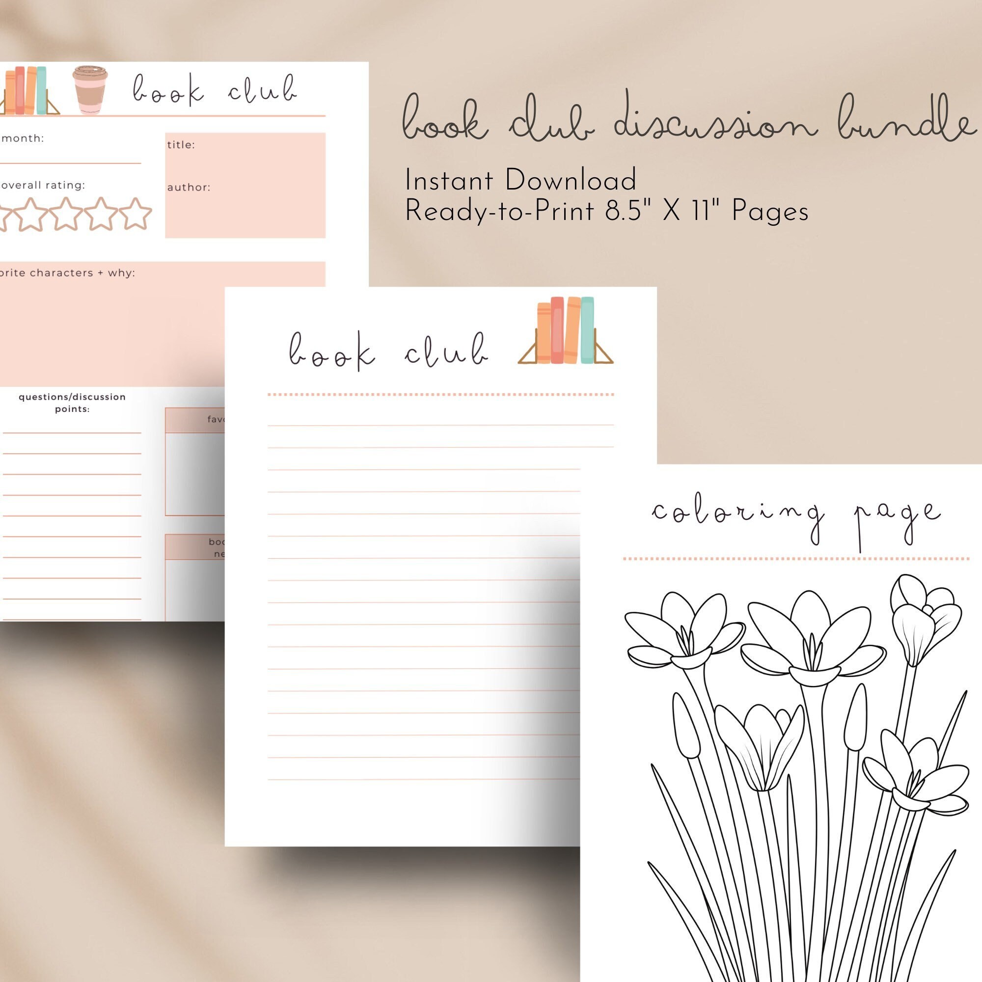 Book Club Printables Book Club Discussion Bundle Book Club Journal Book Club Printables Book Club Discussion Bundle Book Club Journal