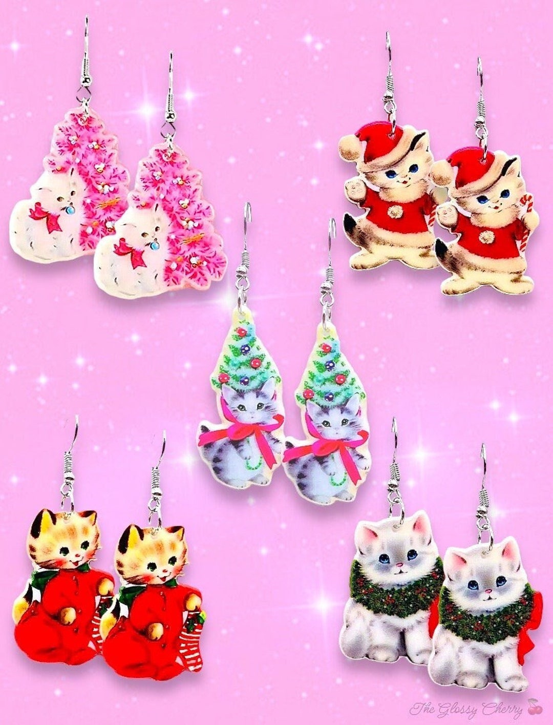 Acrylic Christmas Cat Earrings Xmas Cat Earringsholiday Cat Etsy