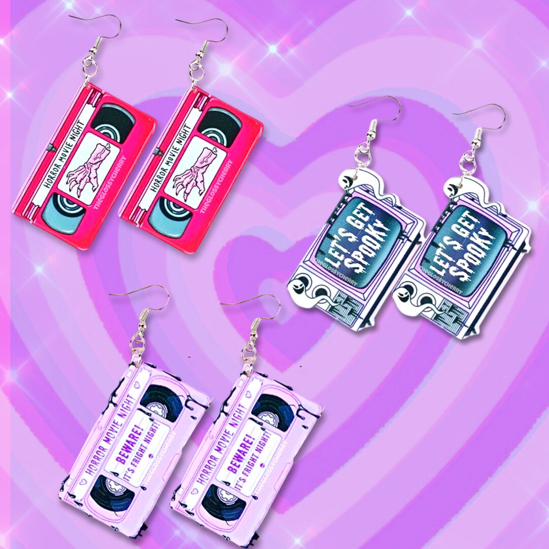 Horror Vhs Earrings, Halloween Earrings, Pastel Goth Earrings, Horror