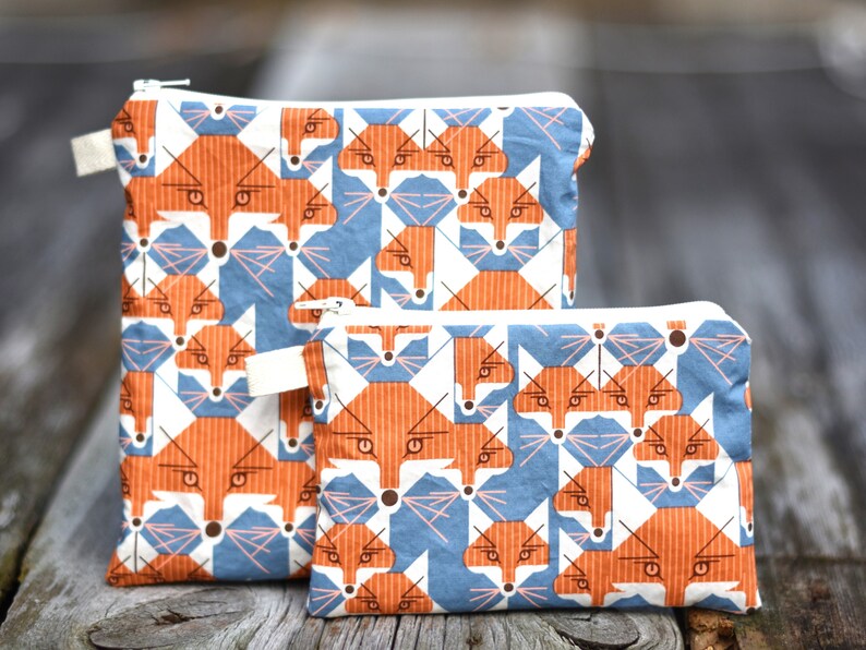 Organic Cotton Zipper Bags Choose Your Size Print and Lining Etsy