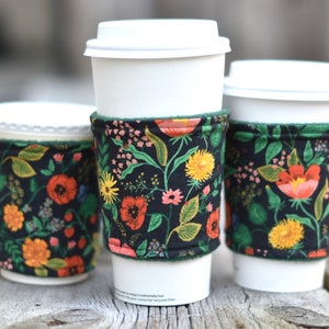 Rifle Paper Co. Floral Coffee Cozy: Insulated Beverage Sleeve, Dark Floral