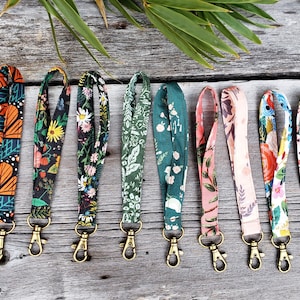 Cotton wristlet strap, Rifle Paper Co fabric wristlet, floral key fob, wallet strap, key chain, lobster swivel clasp,
