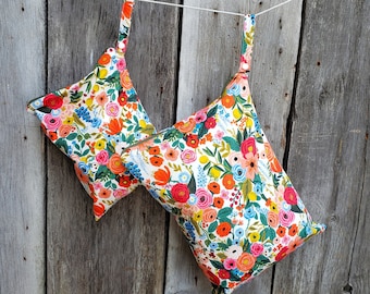Rifle Paper Co Floral Wet Bag: Waterproof lined Zipper Pouch with Snap, garden party