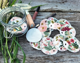 Washable Facial Rounds, Rifle Paper Floral Print, Organic Cotton Bamboo Terry, Set of 10