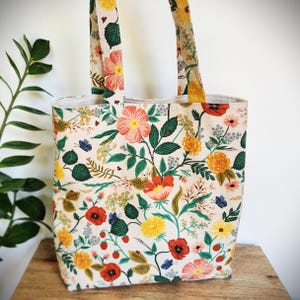 Rifle Paper Co. Wildflower Tote Bag: Linen Cotton Blend with zipper pocket