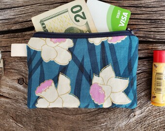 Daffodil Zipper Pouch: Floral Coin Purse, Essentials Bag.
