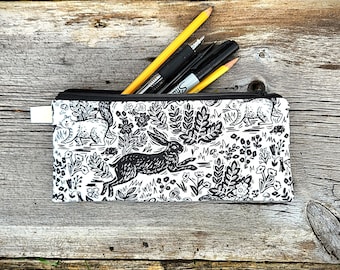 Woodland Pencil Case: Monochrome Rifle Paper Co. brush bag, waterproof lining