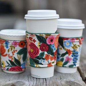Floral Fabric Coffee Cozy: Rifle Paper Co. Beverage Sleeve, Garden party