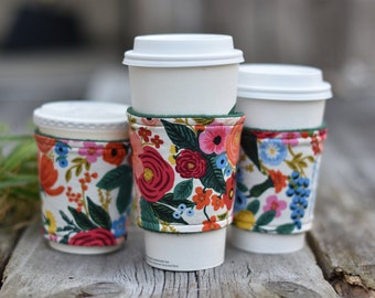 Floral Fabric Coffee Cozy: Rifle Paper Co. Beverage Sleeve, Garden party