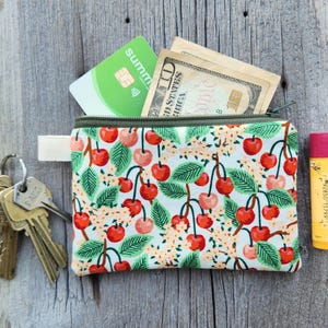 Pochette zippée fleurs de cerisier, sac en tissu Rifle Paper Co 3,5 x 5 po., pochette zippée doublée, sac pour tous les essentiels, porte-monnaie porte-monnaie, cadeau enseignant