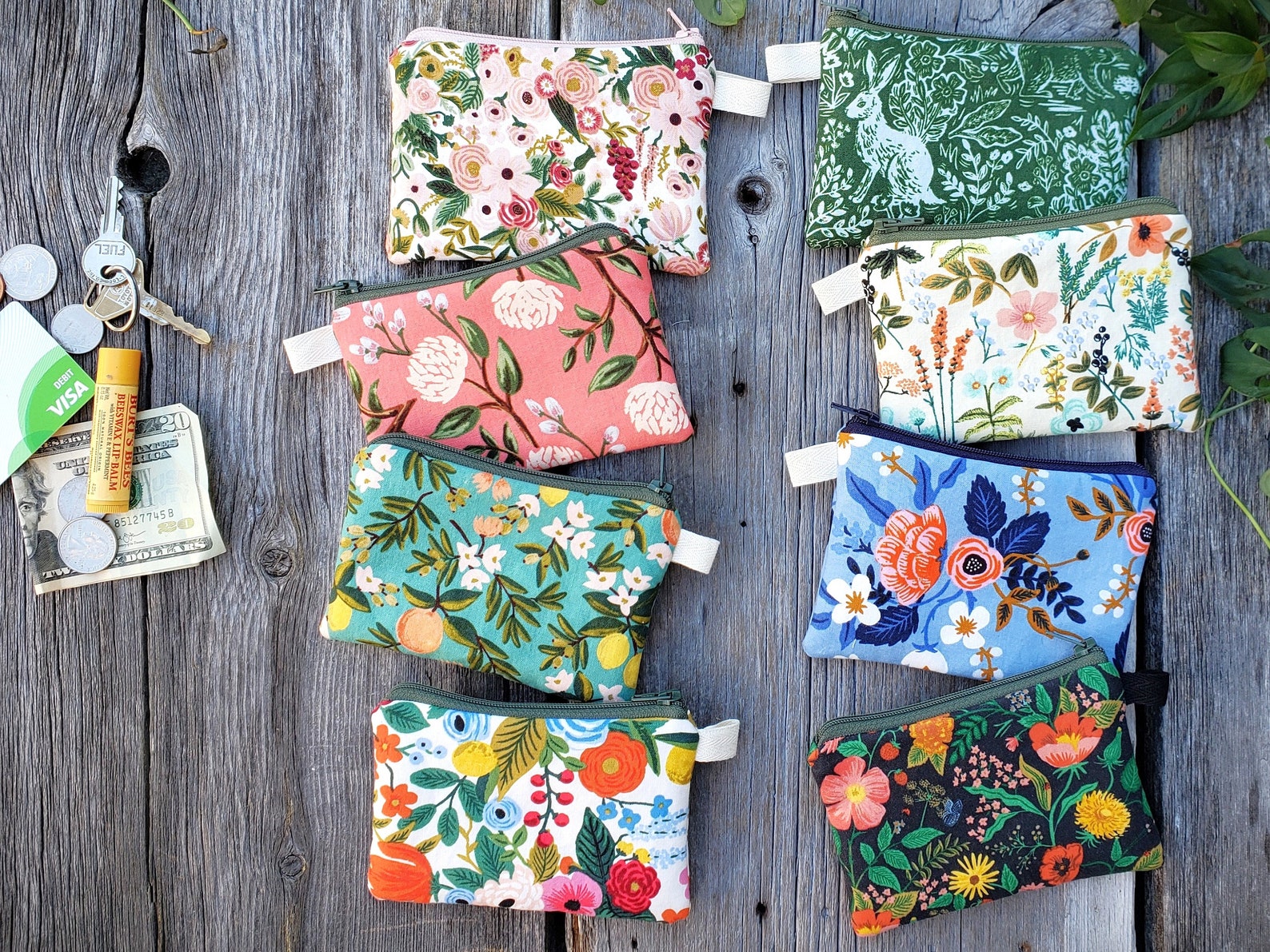 Image of Lined Cotton Small Zipper Pouches - MadisonStitchery