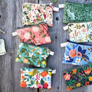 Small fabric zipper pouch, Purse organizer, Rifle Paper Co, 3.5x5" lined floral zipper pouch, gift card bag, coin card purse, teacher gift