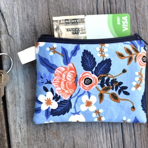 Petite pochette zippée en tissu, sac en tissu Rifle Paper Co, pochette zippée botanique vintage doublée, sac pour cartes-cadeaux, porte-monnaie pour cartes